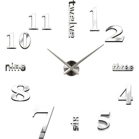 Horloge murale à faire soi-même, 3D, design moderne, acrylique, stickers muraux, décoration, horloges, -, noir. (1/5)