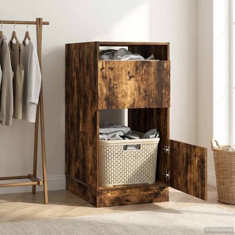 Wäscheschrank mit Speicher Geräucherte Eiche Holzwerkstoff