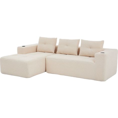 Sofá Recto 4 5 Plazas con Portavasos, Asiento Profundo en Poliéster Beige 258 cm (1/5)