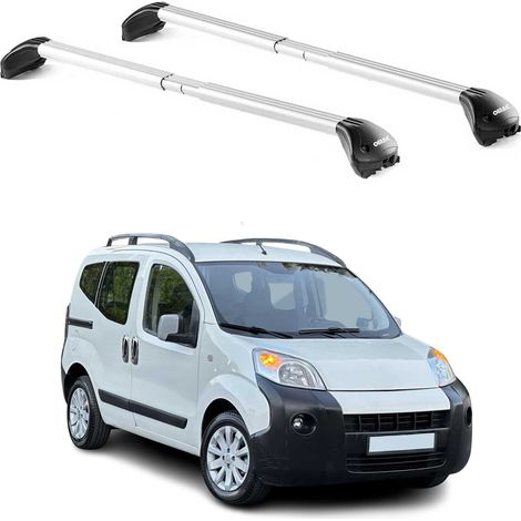 OMAC Barres de toit transversales certifiées TÜV pour Citroën Nemo 2008-2013 3-5 Portes – Verrouillables (4 antivols) – Charge max 100 kg – Sangle inox + protection caoutchouc Argent (1/4)
