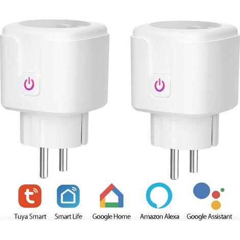 Intelligente WLAN-Steckdose, 2er-Pack, kompatibel mit Alexa, Google Home und Smart Life, programmierbare WLAN-Steckdosen mit Fernbedienung, Sprachsteuerung und Timerfunktion (1/5)
