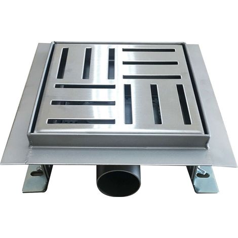 DOMEO Caniveau de douche carré motif quadrillé 12 x 12 cm siphon anti-odeurs, drainage 36l/min, h. réglable (1/5)