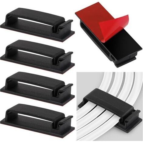 Clips de câbleAuto-adhésif 50 pièces Bureau Gestion des câbles Clips Clips de câble collants pour lumières et décoration Atelier mural Bureau à domicile à l'extérieur (45mm19mm,Noir) (1/4)