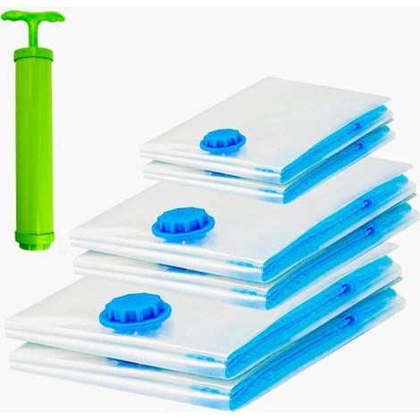 Lot de 6 sacs sous vide, s, avec pompe à main, transparents, double fermeture éclair, s pour le rangement des manteaux, vêtements, serviettes, literie, couverture, rideaux (1/5)