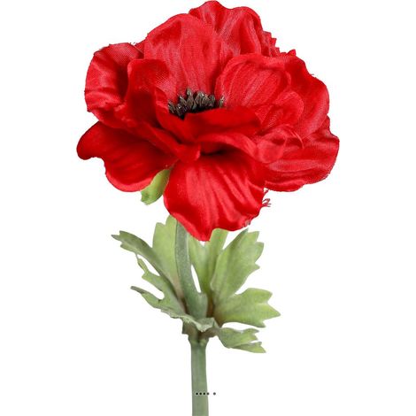 Anémone artificielle en tige H 35 cm superbe tete lumineuse Rouge - couleur: Rouge