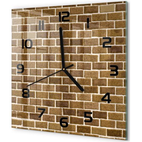 Horloge Murale Carrée Décoration Maison Verre Trempé Style Contemporain Mur de briques 30x30 cm (1/5)