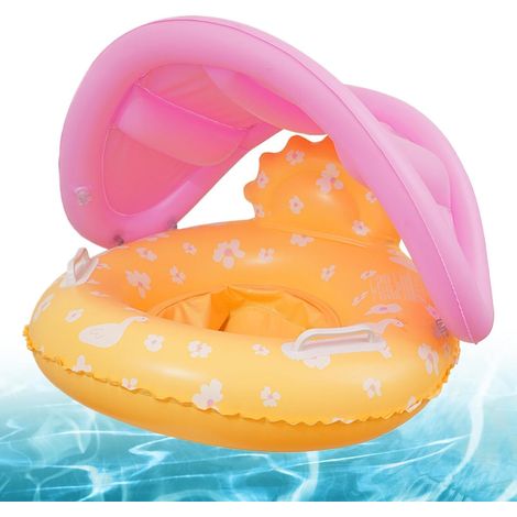 Bouée Bébé avec Parasol Amovible, Siège de Piscine Gonflable Anti-Retournement pour Enfant 1-5 Ans (Max 22.5kg), Flotteur de Sécurité Épaissi pour Plage, Lac et Vacances d'Été (1/5)