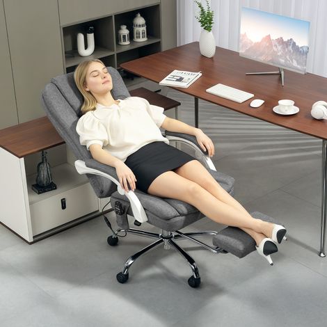 Chaise bureau chauffante Gris masse inclinable tissu effet lin repose pieds
