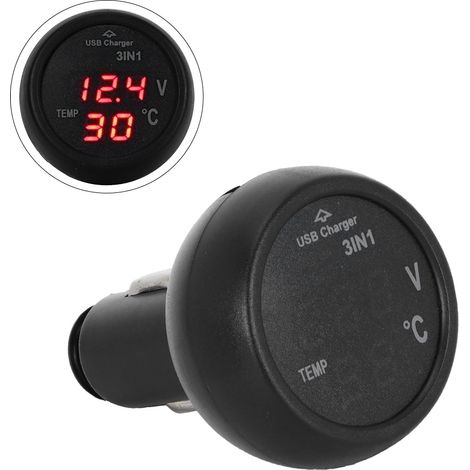 Chargeur USB 3-en-1 Voiture 12V/24V Voltmètre Numérique LED Thermomètre Multifonction (1/4)