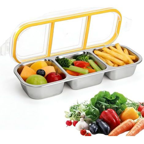 Boite Compartiment Alimentaire en Acier Inoxydable, Boîtes à Goûter avec 3 Compartiments, Boite a Gouter Enfant Réutilisable, Boîtes À Snacks Divisées Pour L'école, Les Voyages (1/5)