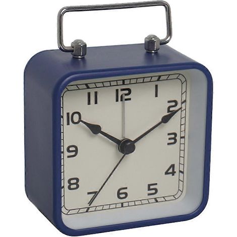 Petit réveil carré en métal, réveil de bureau silencieux, réveil à quartz lumineux pour étudiants, bleu (1/5)