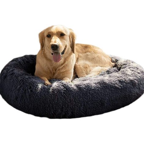 Niche moelleuse et chaude pour grand chien, tapis rond lavable en fourrure apaisante, lit douillet anti-stress pour chien très grand (XXXL-120, gris foncé) (1/4)