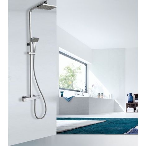 BERNSTEIN - Système de douche thermostatique 3011 Basic avec douchette à main - sélection du pommeau de douche 40x40cm