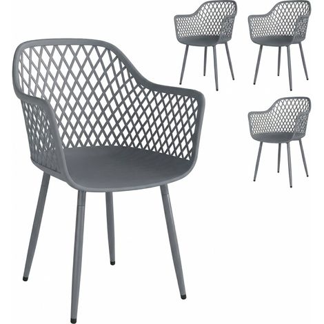 CHICFURN Set di 4 sedie da giardino 56x51x84 cm in plastica grigio scuro con braccioli (1/5)