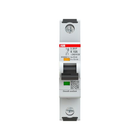 S300P-Disjoncteur 1P-10A-Courbe K-Pdc 25000A-230VAC 25kA-60VDC 25kA-1 module 2CDS381001R0427 ABB A908015 (1/3)