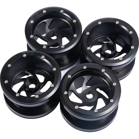 Beadlock-Felgen, Aluminiumlegierung, kompatibel mit RC-Crawler-Autos, Schwarz 4PCS (1/2)