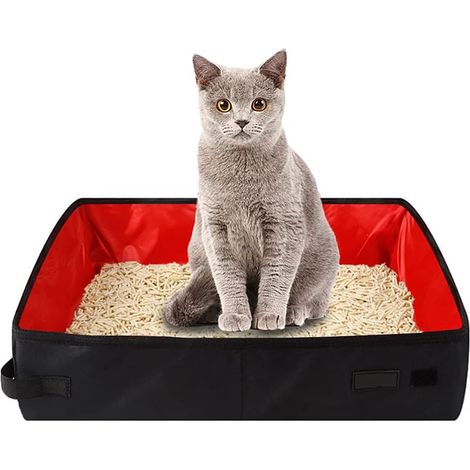 Bac à Litière Pliable et Portable pour Chat, Toilette Portable pour Chat, Bac à Litière pour Chat en Tissu Oxford, Litière pour Chat Pliable, pour Voyages en Plein Air avec Animaux 403011 cm (rouge) M (1/4)