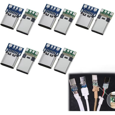 10 Pièces USB 3.1 Type C Connecteur 24 Broches Mâle Femelle Prise pour Souder Module de Support Carte PCB de Fil,Connecteur USB C à Souder (1/5)