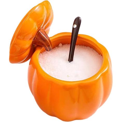 Pot citrouille en céramique de 400 ml - Pot à épices en forme de citrouille avec couvercle et cuillère - Bonbonnière d'automne pour Thanksgiving (1/5)