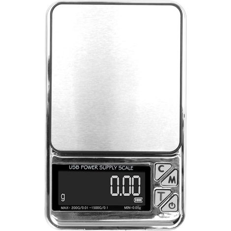 Balance de cuisine numérique domestique 200 g/0,01 g – 1500 g/0,1 g, haute précision, rechargeable par USB, en acier inoxydable, idéale pour les bijoux et les aliments.