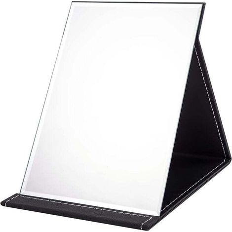 Specchio pieghevole portatile da 1712 cm, specchio per il trucco compatto super HD, specchio da viaggio in pelle PU nera, specchio per il trucco dell'auto (1/4)