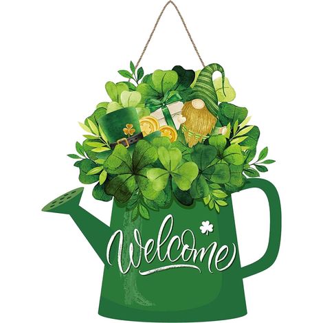 Panneau De Bienvenue En Bois - Décoration Pour La Saint-Patrick - Accroche Porte Intérieure Extérieure - Motif Irlandais Vert - 1 Pièce (1/5)
