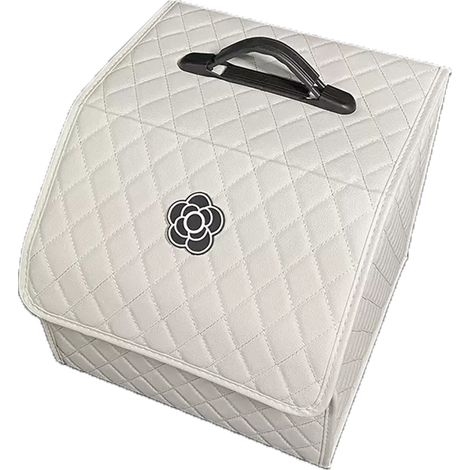 Aufbewahrungsbox für den Kofferraum, geräumige, vielseitige, tragbare Box aus PU-Leder mit weißem Deckel – klein (1/5)
