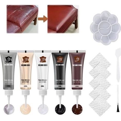 Lederreparaturset, 5 Farben Lederreparaturflüssigkeit, Lederreparaturpaste, Lederrestaurationsset, Reparaturcreme (1/5)
