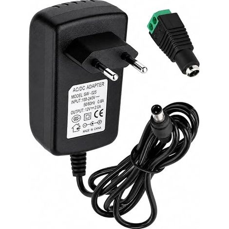 AC to 12V DC 24W 2A plug-in power supply transformer, 1m cable and female connector. Indoor IP20 installation, for LED strip, neon or low voltage devices (1/5)
