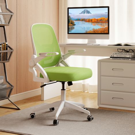 Chaise de Bureau Ergonomique Pivotante, Fauteuil de Bureau Hauteur Réglable avec Accoudoir Relevable, Dossier en Maille Respirante, Vert (1/5)