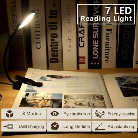 2pcs clip de protection des yeux led lampe de bureau lecture apprentissage lampe de lecture Xiaopo livre 7led clip lampe-noir (1/4)