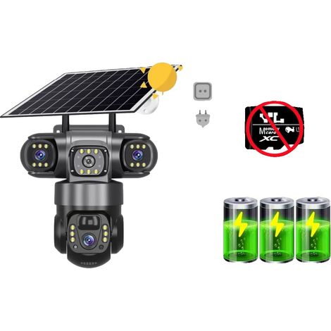 Cámara de vigilancia, triple lente, alimentada por energía solar, solo 4G, sin tarjeta SIM. (1/2)