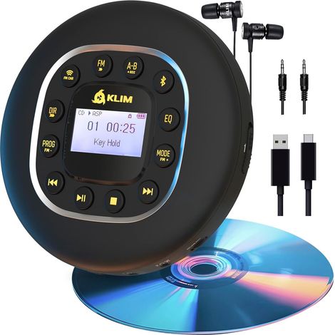 Lecteur CD Portable - Batterie Intégrée - Compatible CDR CDRW MP3 3 Facons de le Connecter a Votre Voiture - Cable AUX, Bluetooth ou Radio FM - Ecouteurs Fusion Inclus - Or (1/5)
