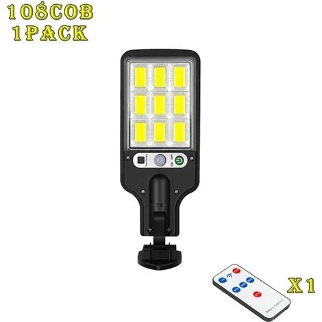(Petit modèle, 1 pièce) Projecteur solaire extérieur à 106 LED avec détecteur de mouvement, panneau séparé, 4 modes de fonctionnement, compatible avec jardin, garage et appliques murales étanches. (1/5)