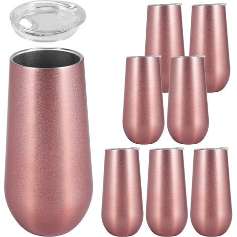 8 lots stemless champagne flutes vin gobelet, 6 oz double isotherme vin gobelet avec couvercles unbreakable cocktail (1/5)