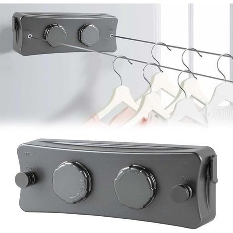 Étendoir à linge extensible - étendoir à linge d'intérieur - 2 x 5,1 m - gris - acier inoxydable (1/5)