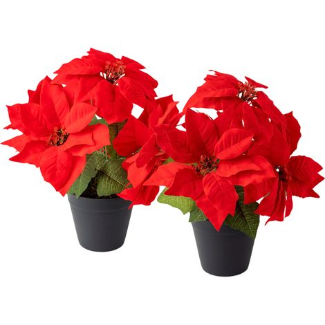 Künstlicher Weihnachtsstern im schwarzen Topf 2er Set - 35 cm - Kunstblume Poinsettia naturgetreue Nachbildung