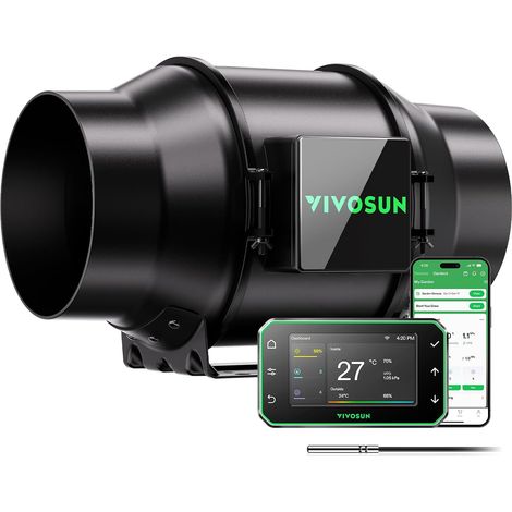 Ventilateur en ligne 150 mm 660 m³/h G6 avec moteur EC et GrowHub E42A+, contrôle VPD, WiFi/App, ventilation pour tentes de culture, refroidissement et hydroponie (1/5)