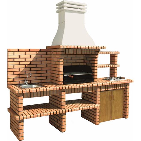 MOVELAR - Barbacoa de Obra Prefabricada de Leña y Carbón Modelo Luxor Royal (Gris, Naranja - 277 x 70 x 262 cm) REF: 3521/1 - Cocina de Exterior Completa con Fregadero y Placa Teka (1/3)