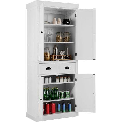 COSTWAY Credenza Alta per Cucina, Mobile da Cucina Moderno con 2 Ante e Cassetto, con Ripiani Regolabili, er Cucina, Sala da Pranzo e Soggiorno, 76 x 40 x 183 cm (Bianco) (1/5)