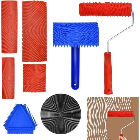 8 Pcs Outil de Grain de Bois en Caoutchoucpeigne en Caoutchouc Décor Faux Bois Grain à Effet Bois Rouleau Peinture Effet Bois Rouleau Imitation Bois Rouleau Effet Bois Peigne Faux Bois (1/4)