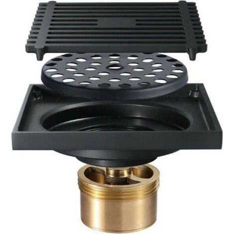 Siphon Douche À L'Italienne - Siphon De Sol Noir Anti-Odeur - 100x100 mm - Pour Salle De Bain Et Cuisine - 1 Pièce (1/4)