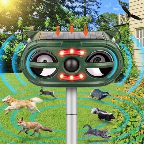 Répulsif à ultrasons pour chats, répulsif d'extérieur pour chats, répulsif solaire anti-taupes, répulsif à ultrasons anti-taupes avec 5 modes de dissuasion pour jardin, cour, contre les chats et les c