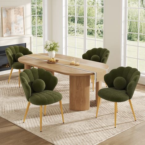 Juego de 4 sillas de comedor 60x62,5x83 cm verdes, tela peluche y patas doradas - CHICFURN (1/5)