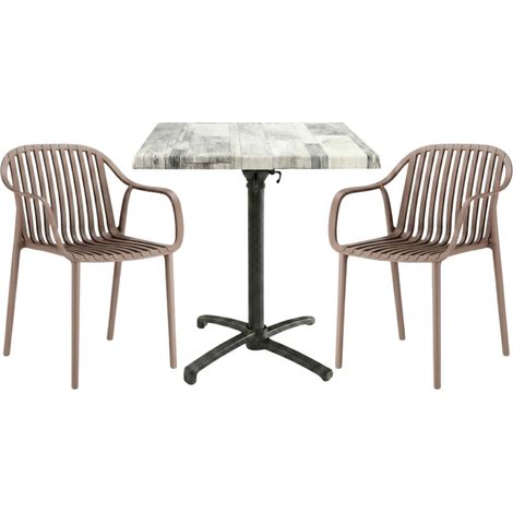 Table extérieure WHITE DREAM 70x70 cm pied T-ONE pliable avec 2 fauteuils SALOU
