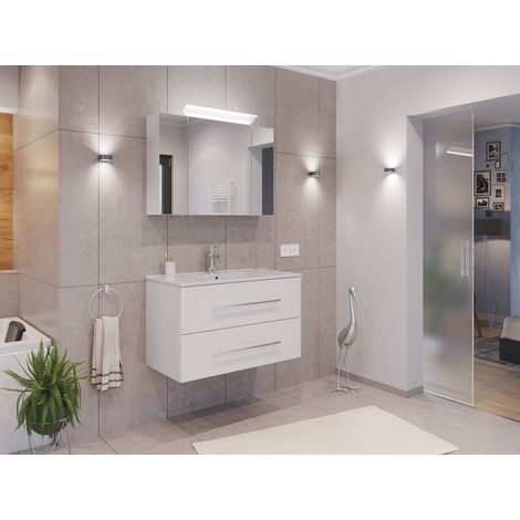 Badmöbel Set Firenze 90 2tlg. Spiegelschrank Softclose weiß hochglanz