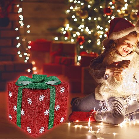 Boîtes cadeaux lumineuses de Noël, boîtes cadeaux flocons de neige, décorations de Noël intérieures et extérieures pour les fêtes, sapin de Noël, jardin, porche, pelouse, maison (1/5)