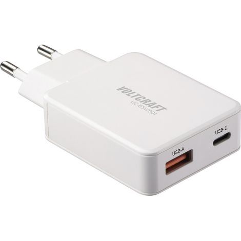 VOLTCRAFT UC-1C1A65W01 USB Ladegerät 65 W 1x USB-A, 1x USB-C® Fast Charge, USB PD 3.0 Weiß GaN