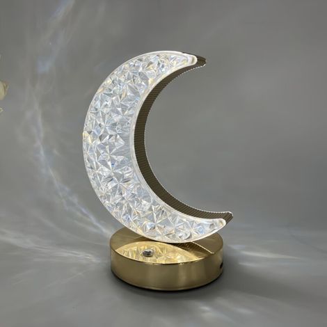 Rechargeable crystal table lamp with moon design, touch-sensitive dimmable, 3-color LED, modern ambient light (1/4)