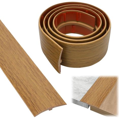 Profilé en T - Barre de seuil de porte en PVC - 3 m x 5 cm - Profilé de transition autocollant - Compensation de hauteur - Pour parquet, seuils stratifiés (bois Yu jaune) (1/5)